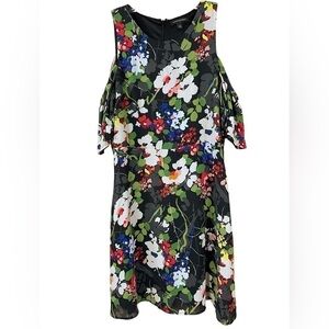 Banana Republic Floral Cold Shoulder Multicolored Lined Dress Sz 12